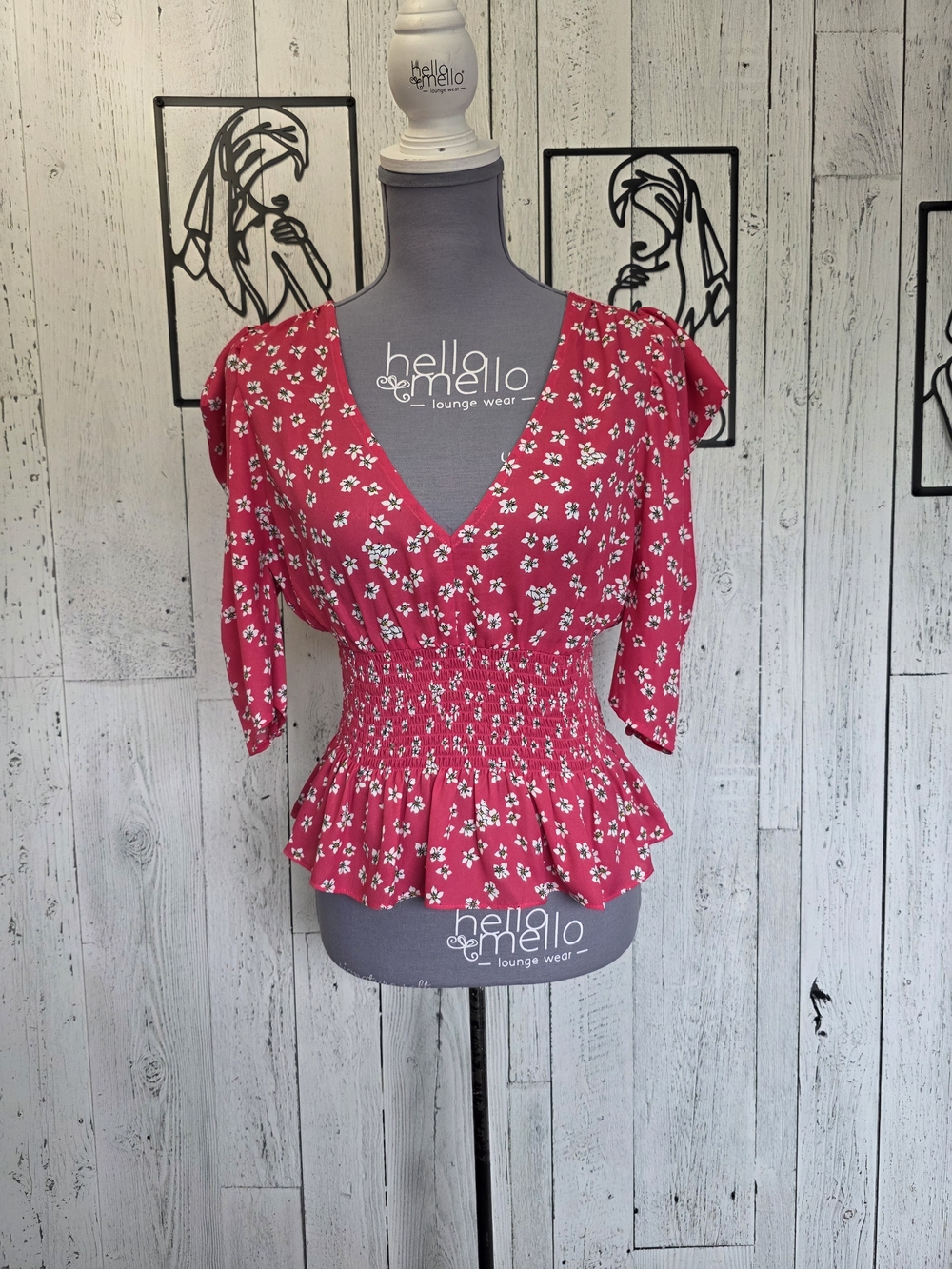 BB Dakota by Steve Madden Floral Smocked Peplum Blouse Pink Size S Going Out